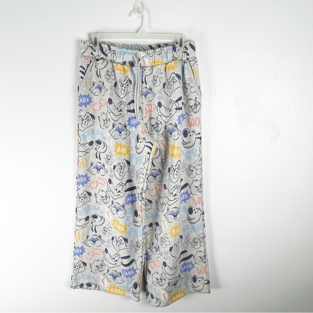 DISNEY Gray Critters Graphic High Rise Wide Leg Drawstring Waist Pants Large